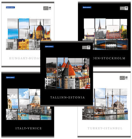 Тетрадь А5, 48 л., BRAUBERG, клетка, выборочный лак, ПУТЕШЕСТВИЯ, 401826