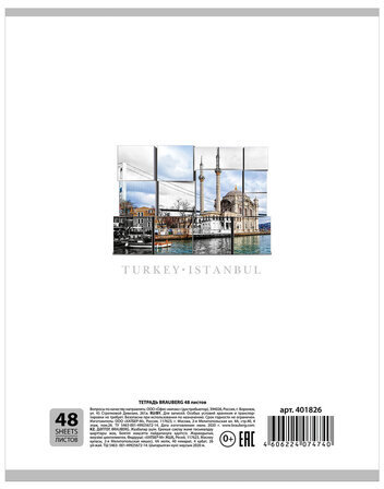 Тетрадь А5, 48 л., BRAUBERG, клетка, выборочный лак, ПУТЕШЕСТВИЯ, 401826