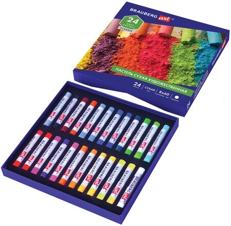 Пастель сухая художественная BRAUBERG ART CLASSIC, 24 цвета, круглое сечение, 181454