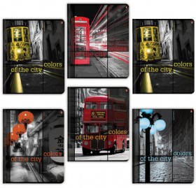 Тетрадь А5, 48 л., АЛЬТ, скоба, клетка, глянцевый лак, "ГОРОДА КОНТРАСТЫ NEW" (5 видов), 7-48-182