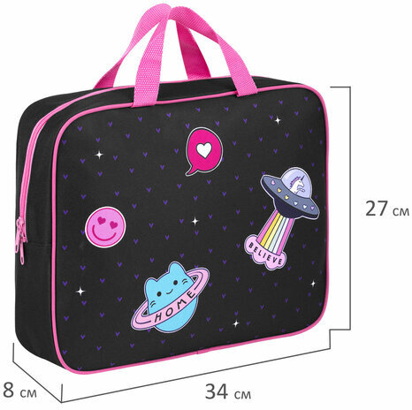 Папка на молнии с ручками BRAUBERG А4, 1 отделение, полиэстер, 80 мм, "Space sweets", 272175