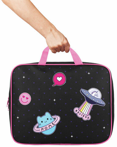 Папка на молнии с ручками BRAUBERG А4, 1 отделение, полиэстер, 80 мм, "Space sweets", 272175