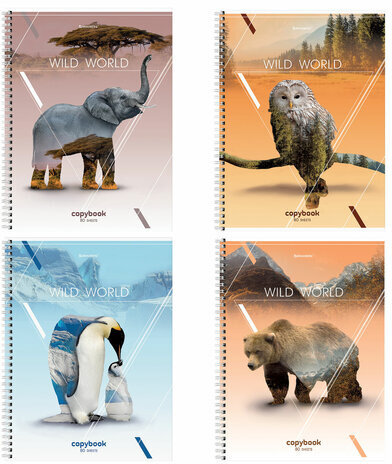 Тетрадь А4, 80 л., BRAUBERG, гребень, клетка, глянцевый лак, WILD, 404052