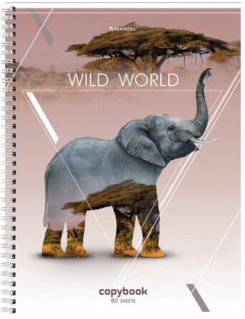 Тетрадь А4, 80 л., BRAUBERG, гребень, клетка, глянцевый лак, WILD, 404052