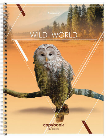 Тетрадь А4, 80 л., BRAUBERG, гребень, клетка, глянцевый лак, WILD, 404052