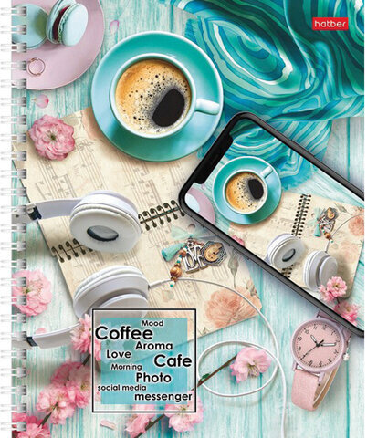 Тетрадь А5, 96 л., HATBER, гребень, клетка, обложка картон, "Время Для Кофе" (4 вида в спайке), 96Т5В1гр