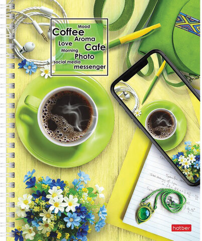 Тетрадь А5, 96 л., HATBER, гребень, клетка, обложка картон, "Время Для Кофе" (4 вида в спайке), 96Т5В1гр