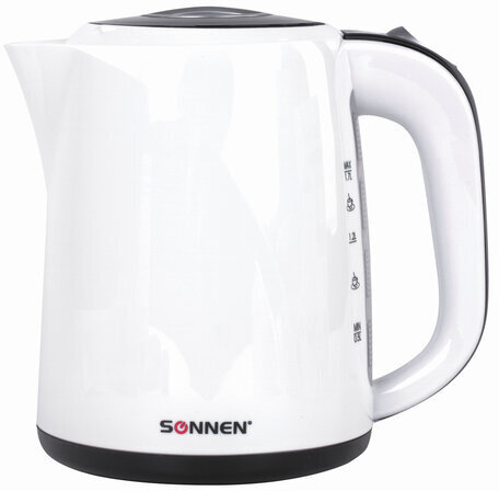 Чайник SONNEN KT-002B, 1,7 л, 2200 Вт, закрытый нагревательный элемент, пластик, белый/черный, 454994