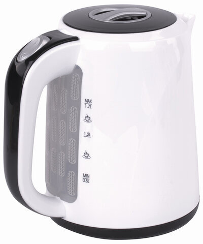 Чайник SONNEN KT-002B, 1,7 л, 2200 Вт, закрытый нагревательный элемент, пластик, белый/черный, 454994