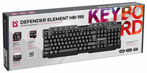 Клавиатура беспроводная DEFENDER Element HB-195 RU, USB, 114 клавиш, черная, 45195