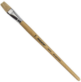 Кисть ПИФАГОР, ЩЕТИНА, плоская, № 14, деревянная лакированная ручка, пакет с подвесом, 200876
