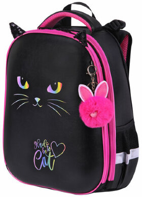 Ранец BRAUBERG SHINY, 2 отделения, с брелоком, &quot;Glad to be cat&quot;, 38х28х14 см, 271382