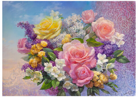 Картина стразами (алмазная мозаика), 40х50 см, ОСТРОВ СОКРОВИЩ "Букет", без подрамника, 663865