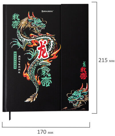 Дневник 1-11 класс 48 л., твердый, BRAUBERG, матовая ламинация, магнитный клапан, закладка-ляссе, с подсказом, "Дракон", 107245
