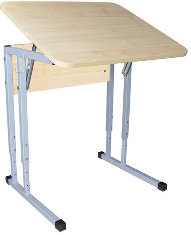 Стол-парта 1-местный, регулируемый угол, "Умник", 600х500х520-640 мм, рост 2-4, серый каркас, ЛДСП клён