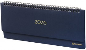 Планинг датированный 2026 305х140 мм BRAUBERG &quot;Select&quot;, под кожу, темно-синий, 117231