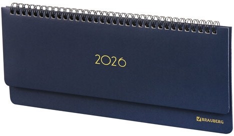 Планинг датированный 2026 305х140 мм BRAUBERG "Select", под кожу, темно-синий, 117231