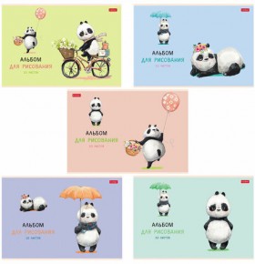 Альбом для рисования, А4, 20 л., скоба, обложка картон, ламинация, HATBER, 205х290 мм, &quot;FunnyPanda&quot; (5 видов), 20А4лВ