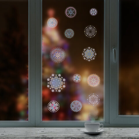 Украшение для окон и стекла ЗОЛОТАЯ СКАЗКА "Цветные снежинки 1", 30х38 см, ПВХ, 591219