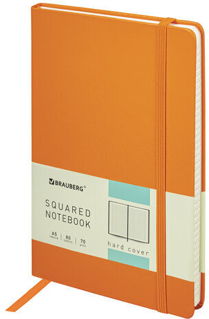 Блокнот А5 (148x218 мм), BRAUBERG "Metropolis Special", под кожу, 80 л., резинка, клетка, оранжевый, 111576