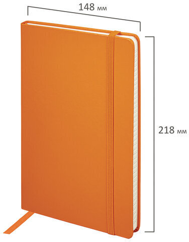 Блокнот А5 (148x218 мм), BRAUBERG "Metropolis Special", под кожу, 80 л., резинка, клетка, оранжевый, 111576