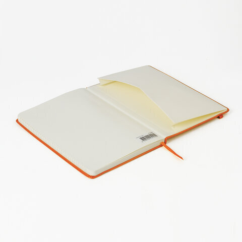 Блокнот А5 (148x218 мм), BRAUBERG "Metropolis Special", под кожу, 80 л., резинка, клетка, оранжевый, 111576