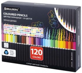 Карандаши цветные чёрное дерево BRAUBERG BLACK WOOD, 120 цветов, мягкий грифель 3 мм, 182046