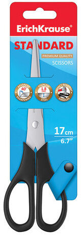 Ножницы ERICH KRAUSE "Standard", 170 мм, черные, в картонной упаковке с европодвесом, 14861