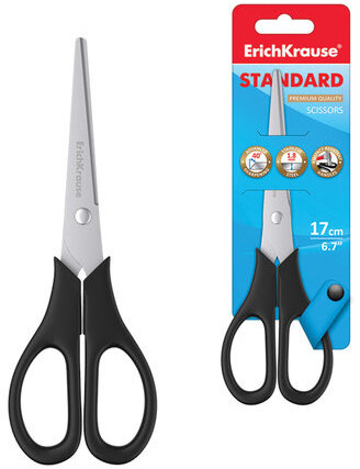 Ножницы ERICH KRAUSE "Standard", 170 мм, черные, в картонной упаковке с европодвесом, 14861