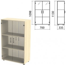 Шкаф закрытый со стеклом &quot;Канц&quot;, 700х335х1130 мм, цвет дуб молочный (КОМПЛЕКТ)
