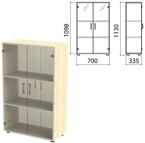 Шкаф закрытый со стеклом "Канц", 700х335х1130 мм, цвет дуб молочный (КОМПЛЕКТ)