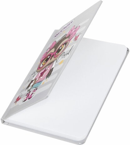 Блокнот с резинкой в клетку 96 л., МАЛЫЙ ФОРМАТ А6 (109х148 мм), твердая обложка, ЮНЛАНДИЯ, "Совушка", 113743