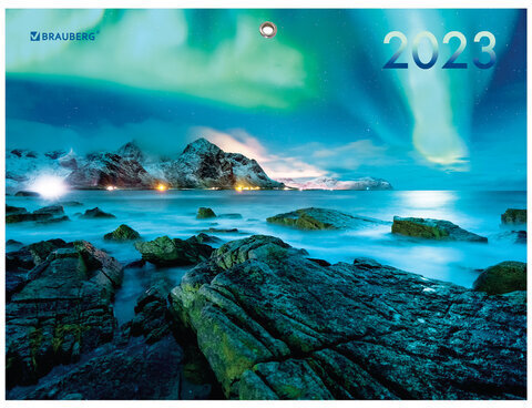 Календарь квартальный на 2023 г., 3 блока, 3 гребня, с бегунком, мелованная бумага, "ПРИРОДА", BRAUBERG, 114251