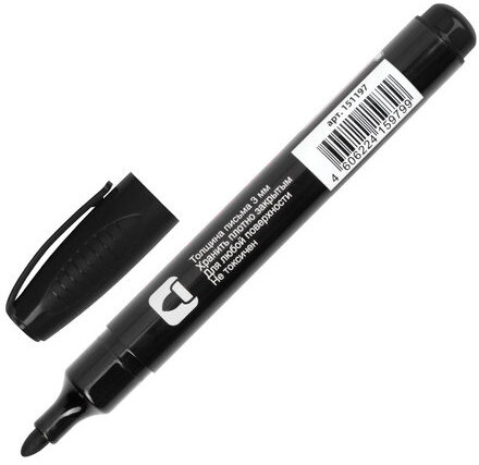 Маркер перманентный ОФИСМАГ, ЧЕРНЫЙ, круглый наконечник, 3 мм, с клипом, 151197