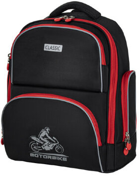 Рюкзак BRAUBERG CLASSIC, легкий каркас, премиум материал, &quot;Motorbike&quot;, черный, 37x32х21 см, 270583