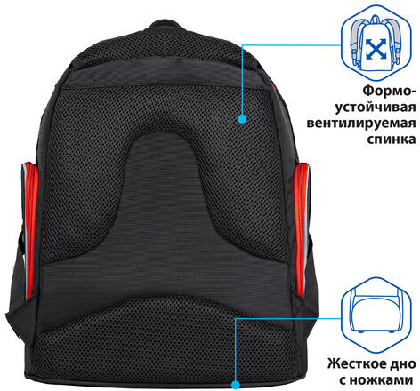 Рюкзак BRAUBERG CLASSIC, легкий каркас, премиум материал, "Motorbike", черный, 37x32х21 см, 270583