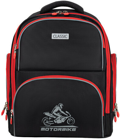 Рюкзак BRAUBERG CLASSIC, легкий каркас, премиум материал, "Motorbike", черный, 37x32х21 см, 270583