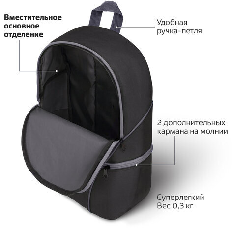 Рюкзак STAFF TRIP универсальный, 2 кармана, черный с серыми деталями, 40x27x15,5 см, 270787