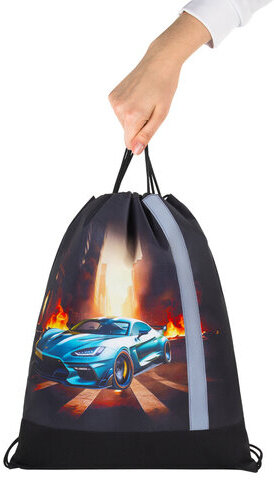 Мешок для обуви ЮНЛАНДИЯ, плотный, светоотражающая полоса, 46х36 см, "Fire car", 272411