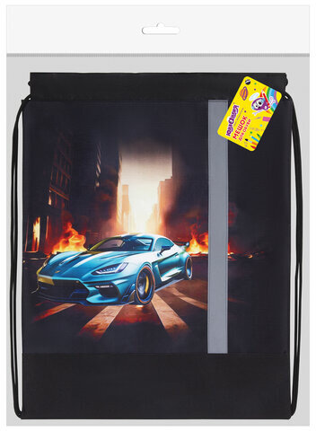 Мешок для обуви ЮНЛАНДИЯ, плотный, светоотражающая полоса, 46х36 см, "Fire car", 272411