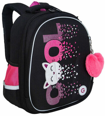 Ранец GRIZZLY анатомическая спинка, c брелоком, для девочек, COOL, 36х28х20 см, RAz-486-4/1