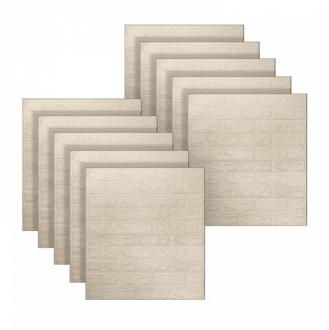 Панели для стен / стеновые панели 3D самоклеящиеся, "Кирпич слоновая кость", 10 шт., 70х77 см, DASWERK, 607989