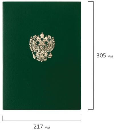 Папка адресная бумвинил с гербом России, формат А4, зеленая, индивидуальная упаковка, STAFF "Basic", 129581