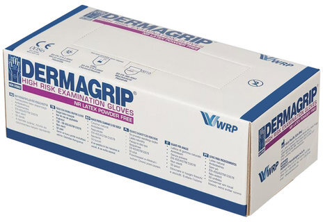 Перчатки латексные смотровые, КОМПЛЕКТ 25 пар (50 шт.), неопудренные, сверхпрочные, XL, DERMAGRIP High Risk, D1404-14