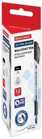 Ручка шариковая масляная BRAUBERG "Extra Glide GT", ЧЕРНАЯ, трехгранная, узел 0,7 мм, линия письма 0,35 мм, 142919