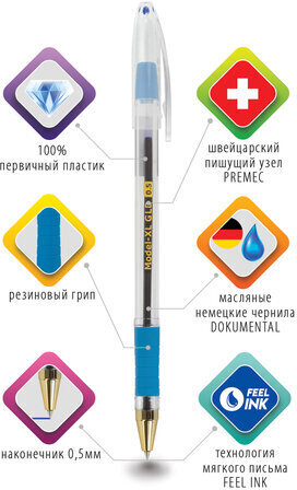 Ручка шариковая масляная с грипом BRAUBERG "Model-XL GLD", СИНЯЯ, узел 0,5 мм, линия письма 0,25 мм, 143245