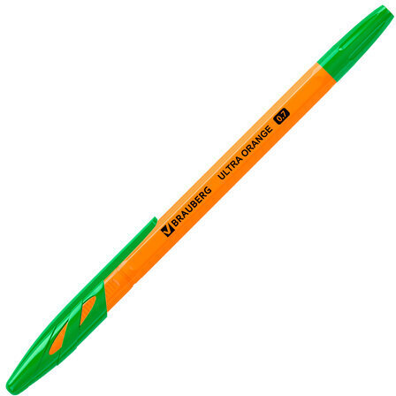 Ручка шариковая BRAUBERG "ULTRA ORANGE", ЗЕЛЕНАЯ, узел 0,7 мм, чернила ГЕРМАНИЯ, наконечник ШВЕЙЦАРИЯ, 143565