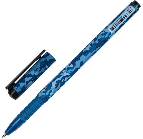 Ручка шариковая BRAUBERG SOFT TOUCH GRIP "MILITARY", СИНЯЯ, мягкое покрытие, узел 0,7 мм, 143713