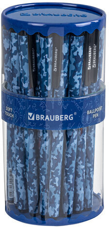 Ручка шариковая BRAUBERG SOFT TOUCH GRIP "MILITARY", СИНЯЯ, мягкое покрытие, узел 0,7 мм, 143713