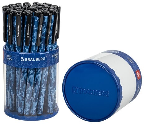 Ручка шариковая BRAUBERG SOFT TOUCH GRIP "MILITARY", СИНЯЯ, мягкое покрытие, узел 0,7 мм, 143713